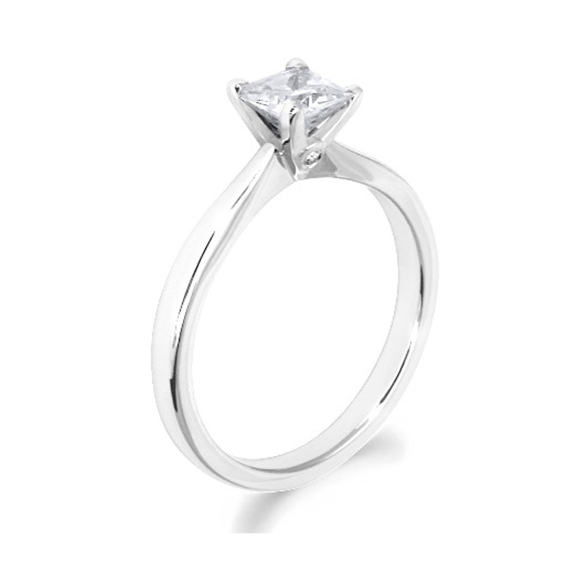 4 Claw with Side Diamonds Princess Cut 18ct White Gold Solitaire