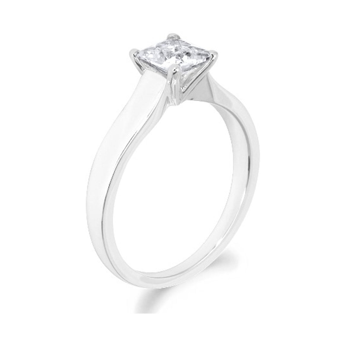 4 Claw Tapered Shank Princess Cut 18ct White Gold Solitaire