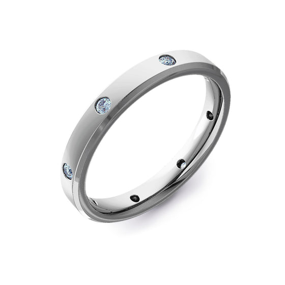 Diamond Set Bevelled Edge Wedding Ring