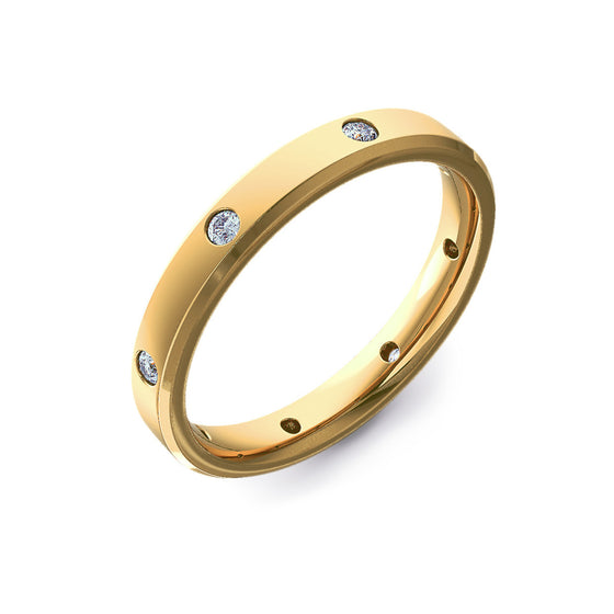 Diamond Set Bevelled Edge Yellow Gold Wedding Ring