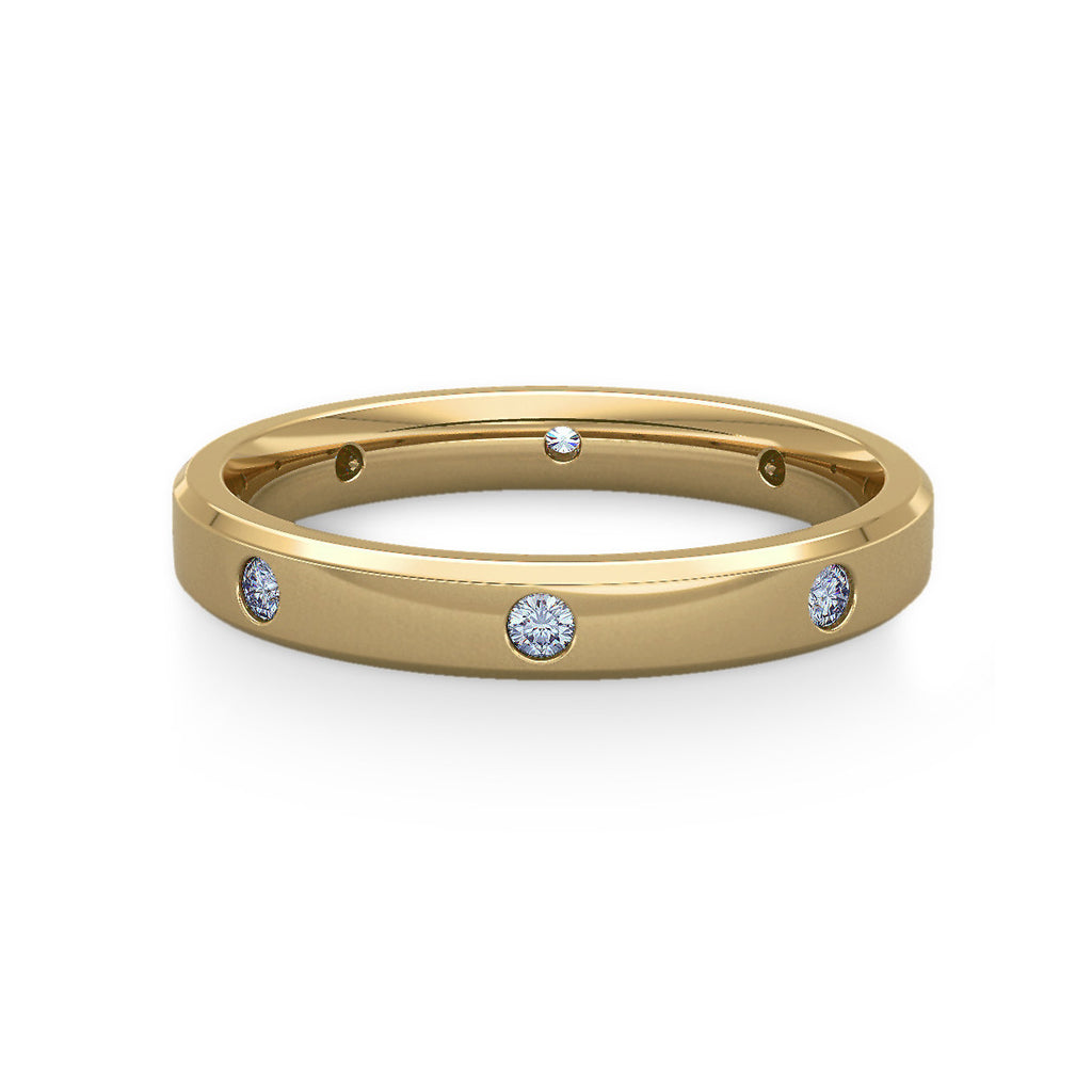 Diamond Set Bevelled Edge Yellow Gold Wedding Ring