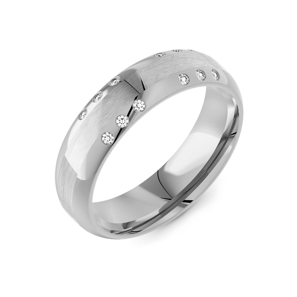Flattened Court & Diamond Mens Ring