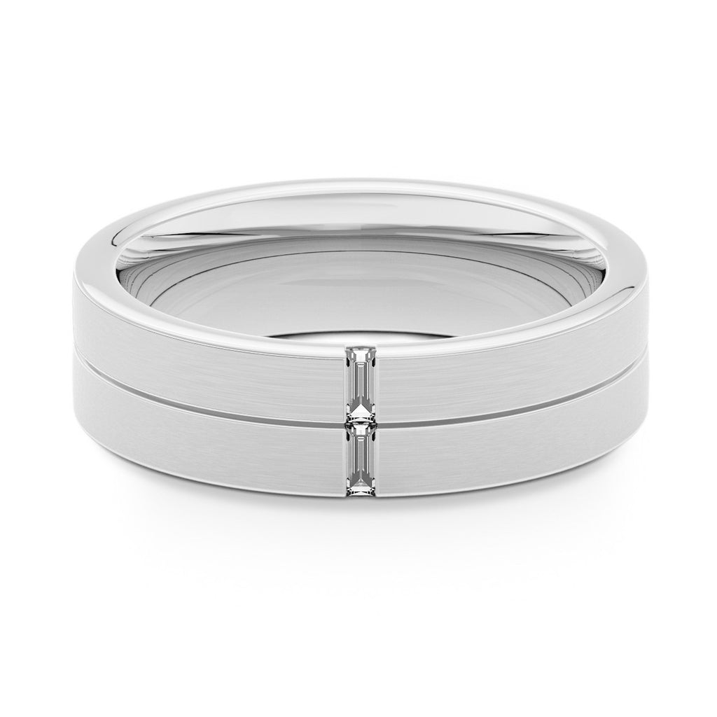 Flat Court with 2 Baguette Diamonds Mens Ring