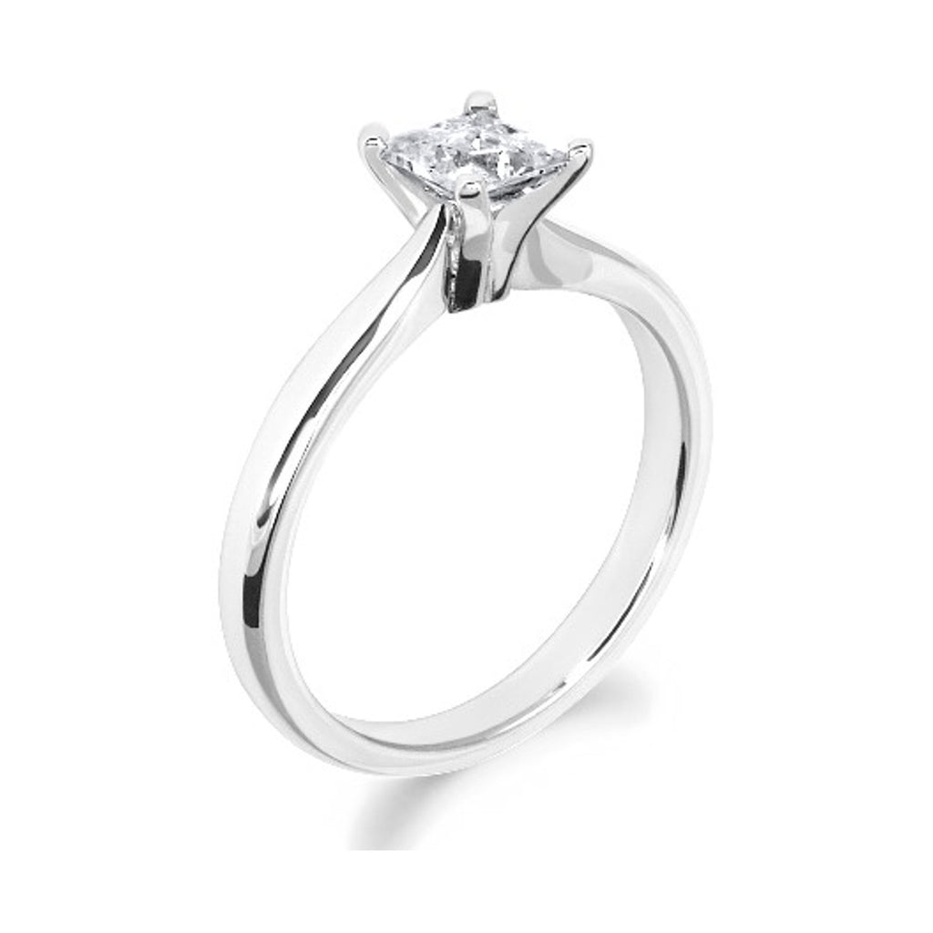 4 Claw Tulip Inspired Princess Cut 18ct White Gold Solitaire