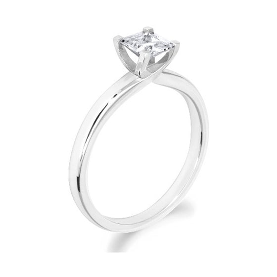 4 Claw Crossover Style Princess Cut Platinum Solitaire