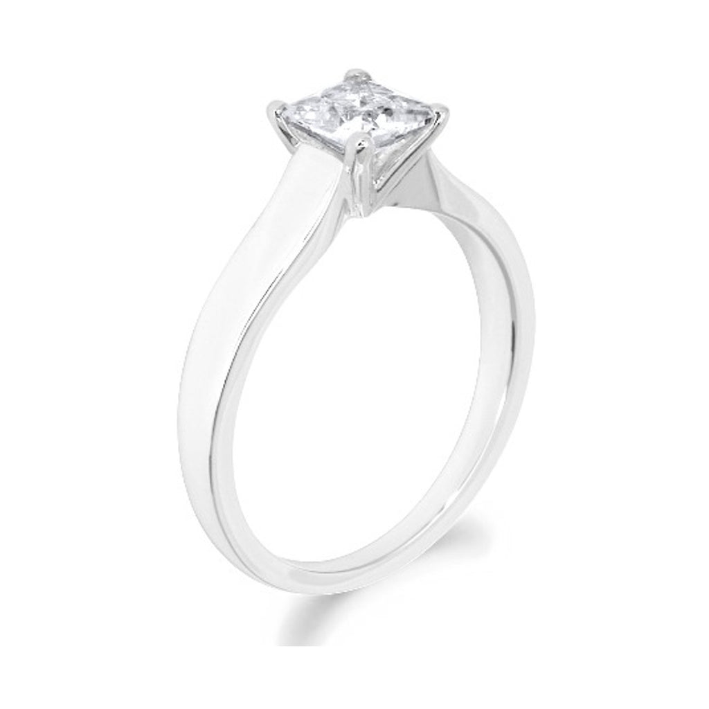 4 Claw Tapered Shank Princess Cut Platinum Solitaire