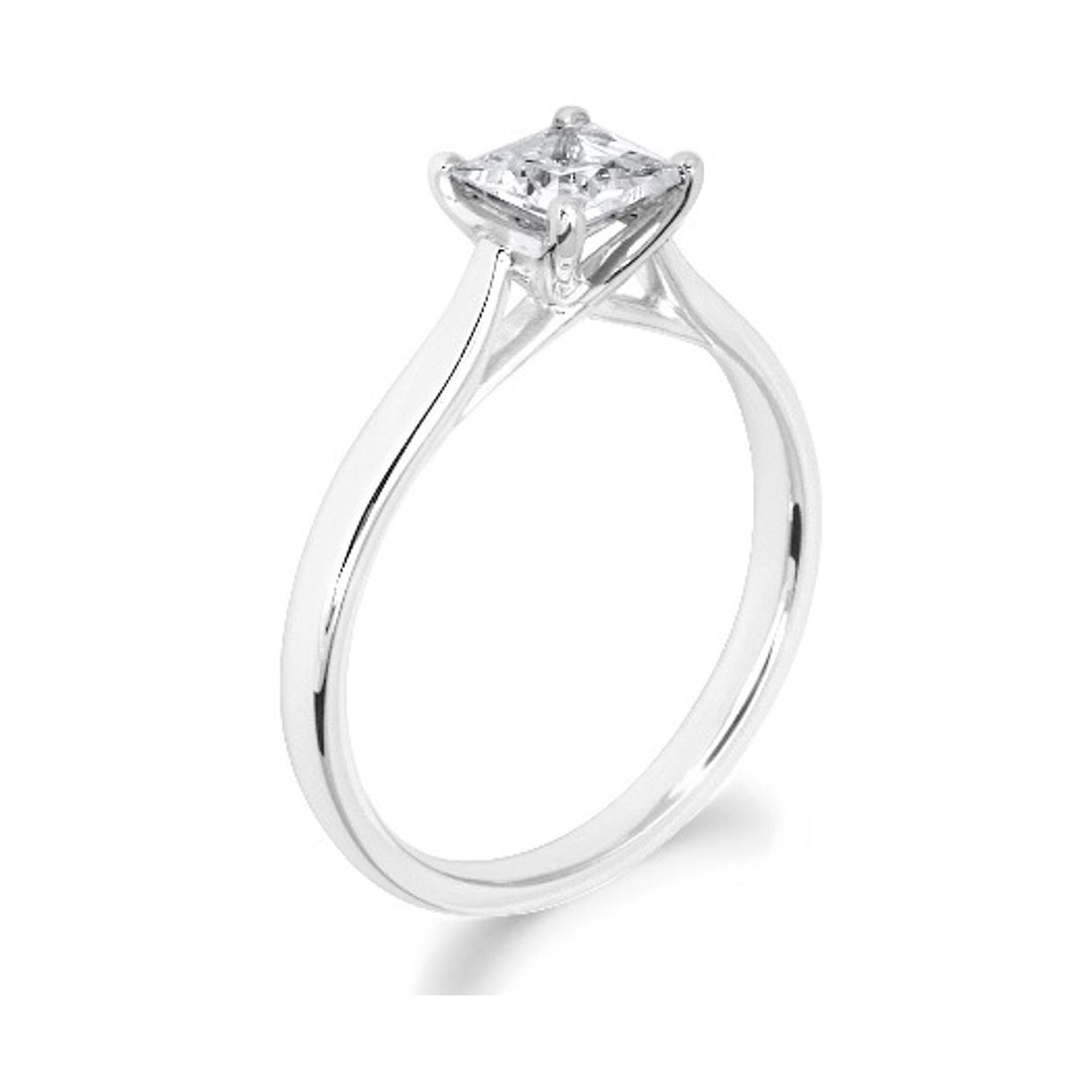 4 Claw Kiss Crossover Claw Princess Cut 18ct White Gold Solitiare