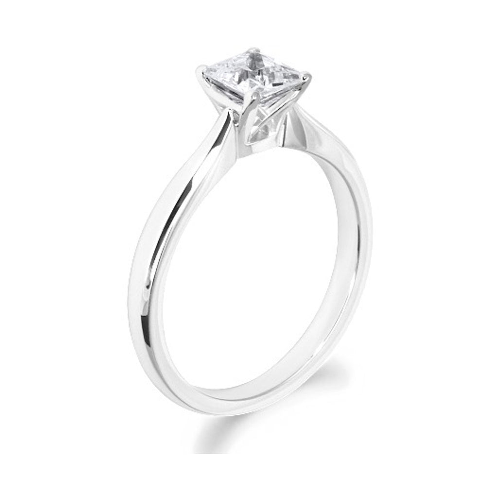 4 Claw Lattice Detail Princess Cut Platinum Solitaire