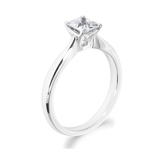 4 Claw Lattice Detail Princess Cut 18ct White Gold Solitaire