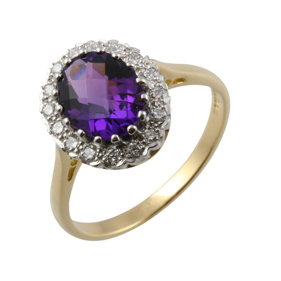 Facetted Amethyst & Diamond Cluster Ring