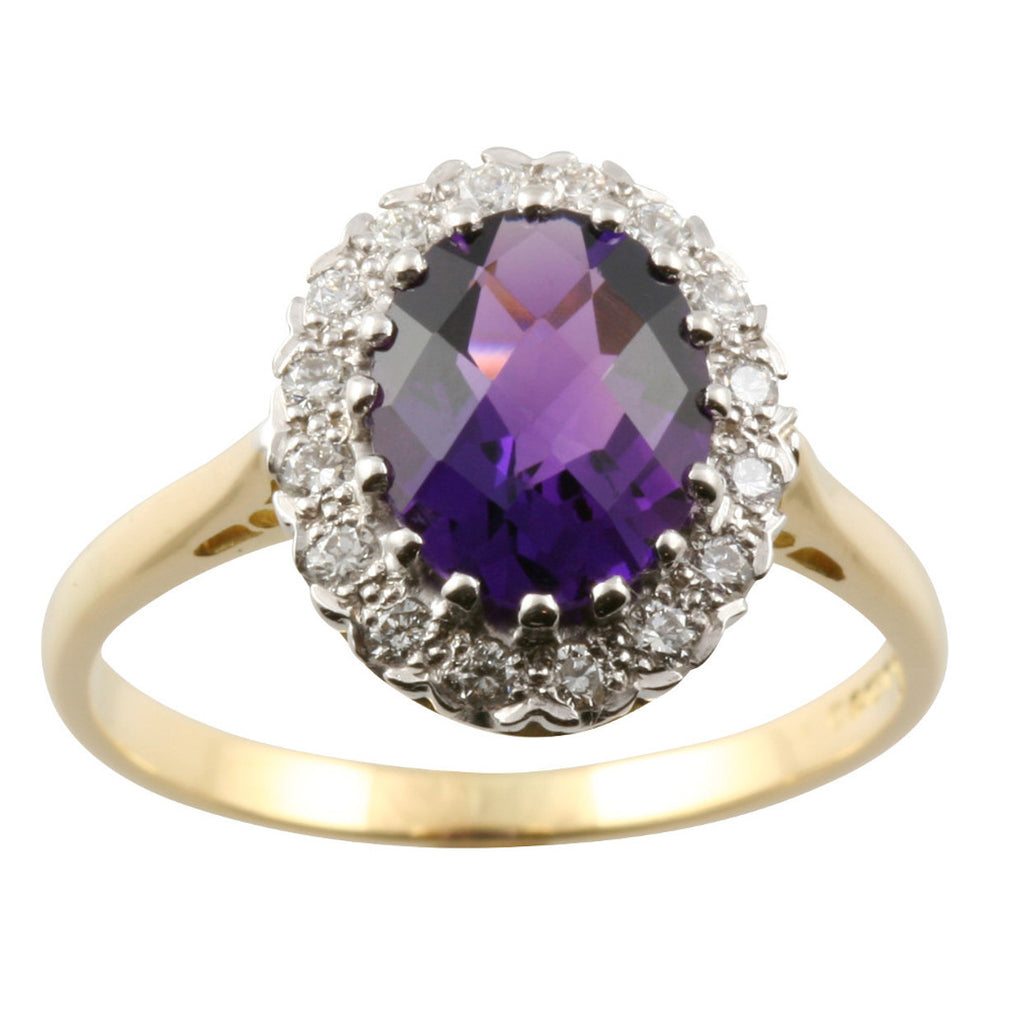 Facetted Amethyst & Diamond Cluster Ring