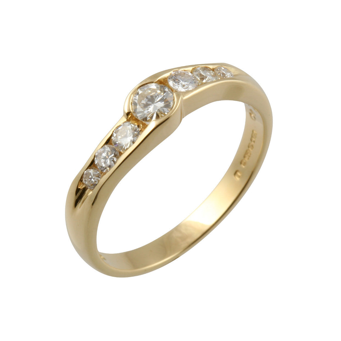 7 Stone Slight Crossover Gold Diamond Ring