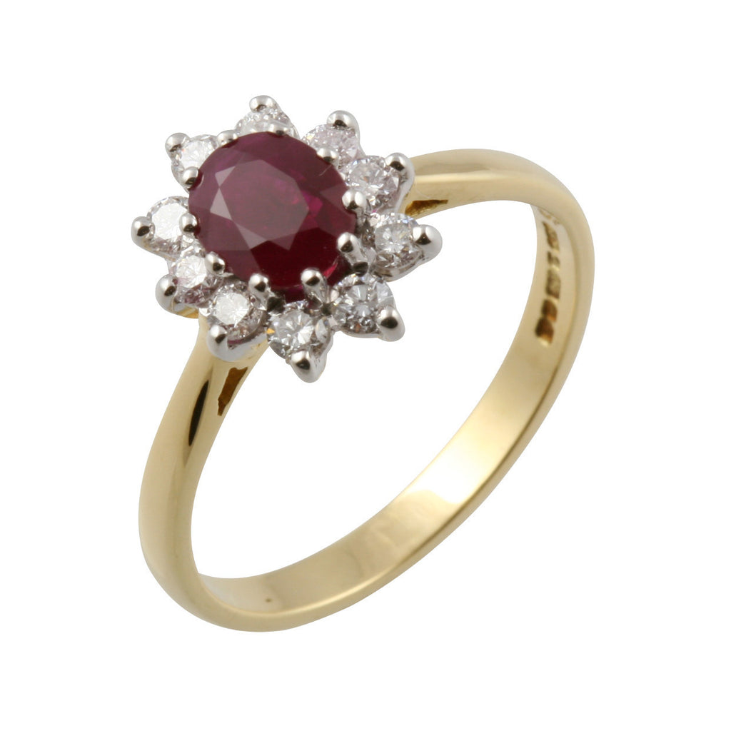 Oval Ruby & Diamond Cluster Ring