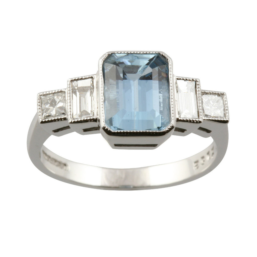 Art Deco Style Diamond & Aquamarine Ring